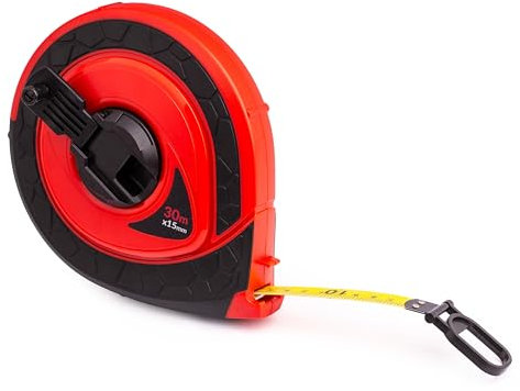 MIVOS Bandmaß 30m - Robustes Maßband - klappbare Kurbel - Rollmeter - Fiberglas - Schneller Bandeinzug - Gummierte, rutschfeste Einsätze - ABS-Kunststoffgehäuse