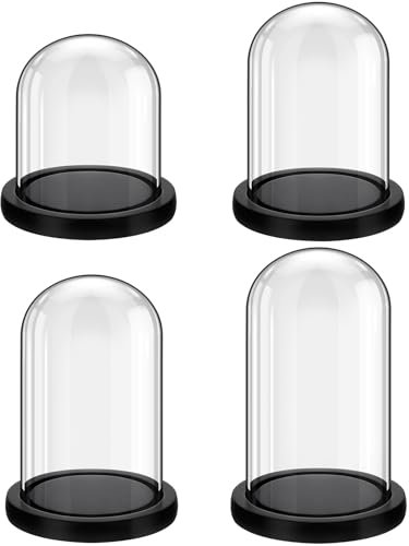 Suclain Lot de 4 cloches en verre transparent avec base en bois pour la maison, le bureau, les mariages (noir)