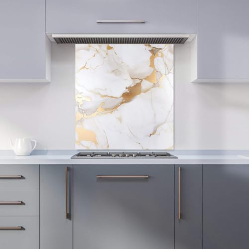 Warren Reed - Designer Premium White Marble With Gold Kitchen Splashback 6mm Toughened Glass Kitchen Splashback – Heat Resistant Splashback for Kitchens, Perfect for Cookers and Hobs, Polished Edges