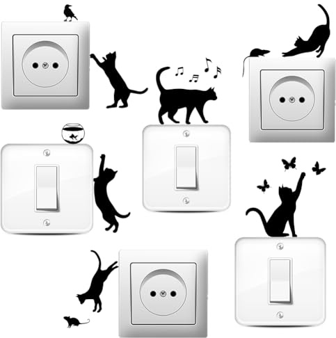 AHANDMAKER 6 calcomanías creativas para interruptor de luz con silueta de gato, multicolor para interruptor de luz, tomas, repisa, vehículo y decoración artística del hogar