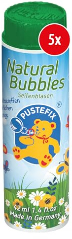 PUSTEFIX Klassik Natural Bubbles Set, 5X Klassik 42ml, Umweltfreundliche Seifenblasen Made in Germany, Ideal für Kindergeburtstage, Hochzeiten und Events, 5 Flaschen à 42 ml für nachhaltigen Spaß