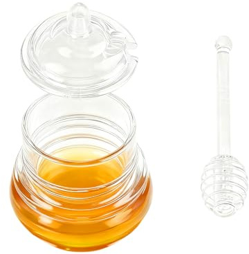MOUMOUTEN 245 ml Honigglas mit Tropfstab transparentes Bienenstock-Design