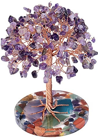 Nvzi -c 1 pezzo colorato pietra naturale circolare resina base di cristallo naturale pietra vita albero ornamento viola pietra naturale frantumata foglia albero creativo artigianato decorazione