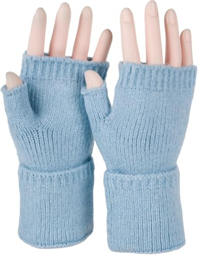 styleBREAKER Damen Fingerlose Strickhandschuhe Elastischer Bund | 16,5x9 cm Maß, 9 cm breites Bündchen, 4 cm Daumenlänge. Smartphone-Bedienung möglich. Einheitsgröße für Erwachsene, wärmend.