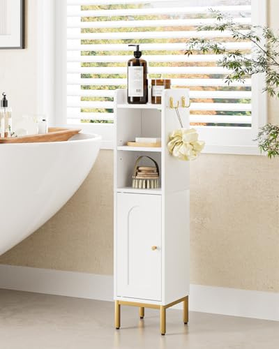 HEYZOEY Badezimmerschrank Schmal, freistehender Badschrank, hohe Badezimmerschränke mit Tür, schmaler Schrank für Badezimmer,Küche,Wohnzimmer,Schlafzimmer,Balkon oder Büro, Weiß