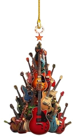 Julprydnad för gitarr, juldekoration med elgitarr, musikinstrument, juldekoration för gunggitarr, trägitarr, juldekoration, musikalisk julgransprydnad