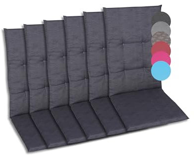 GO-DE Textil Bequeme und attraktive Polsterauflagen für Hochlehner-Gartenstühle (6er-Set, Uni Anthrazit, Hochlehner)