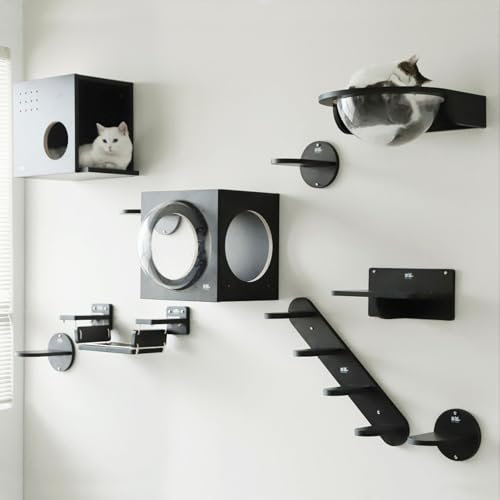 YLLSMGS Katzen Kletterwand 10er-Set, Cat Wall Climbing Set Katzenbaum, DIY-Katzenkletterwand mit Katzenwand, Brücke, Stufen und Plattform für Innenwandmöbel-Set Schwarz