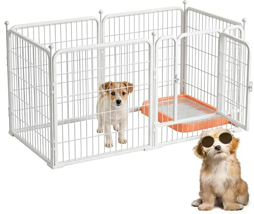 Dog Playpen With Door,6 Panel 60cm Dog Fence For Small And Medium Dogs,Pet Exercise Play Pen Iron Metal Portable Detachable Animal Run For Indoor/Outdoor Use Puppy Play Pen (A)