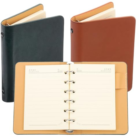 PATIKIL 6 Anillos Cubierta Carpeta, Paquete 2 A7 Cuaderno Cuero Carpeta Mini Recargable Hojas Sueltas Planificador Personal Con 50 Hojas Papel Rayado, Verde/Marrón