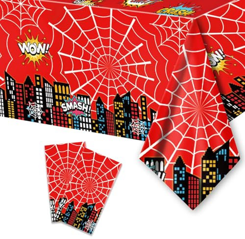 BOXOB 2pcs Spider Theme Party Tablecloth, 42.5x70.8in Spider Table Cloth Cover Waterproof Cartoon Theme Birthday Decor Party Decorations for Boy & Girl