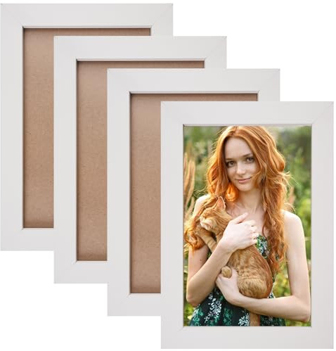 4 Pièces Cadre Photo Bois,17,5 x 12 cm Petit Cadr Photo avec Planche Arrière avec Onglets,Photo En Bois,Cadres Stable,Solid Wood Picture Frame Blanc,Bilderrahmen Carré pour Photos,Images et Posters