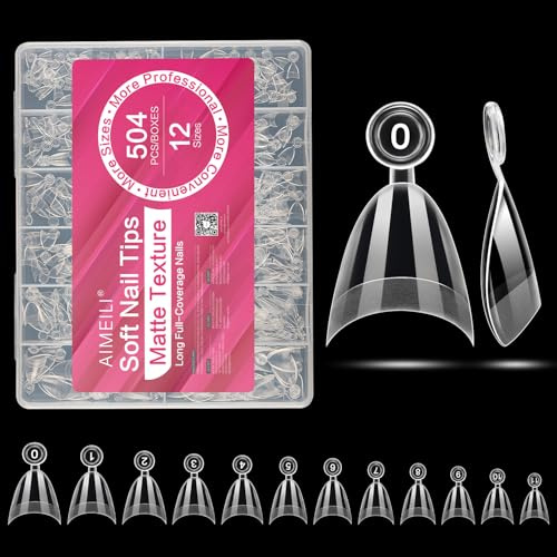 AIMEILI Nail Tips Almond Half Cover 504 Stück 12 Größen Soft Gel Nail Tips Half Cover Mandel Nageltips für Gelnägel zum aufkleben Fake Nails - 013 | Soft Gel Nail Tips Full Cover, Fake Nails, Nagelverlängerung Tips, Nageltips für Gelnägel, Home Nagelstudio DIY Nail Art