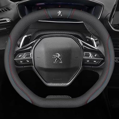 SAHODIYI Auto Lenkradbezug Lenkradschutz für Peugeot 3008 5008 GT SUV Allure 2017-2023 2024, Lenkradbezug Leder, Lenkradhülle für Sommer & Winter Autozubehör Innenraum,A