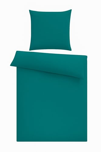 Seersucker Bettwäsche 135x200 cm Uni Sommer kühlend weiche Microfaser Bettbezüge, Größe:4 teilig 135x200 cm, Farbe:Petrol