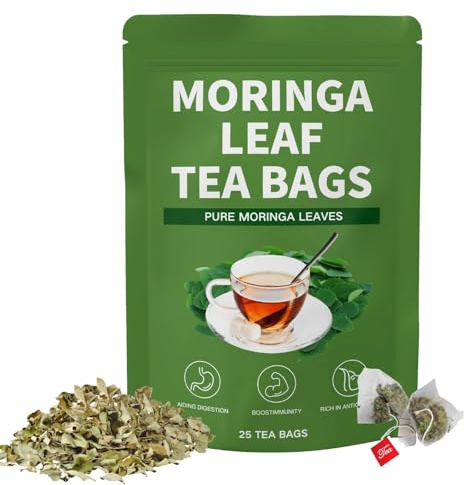 RASPIO Sachets de Thé Aux Feuilles de Moringa Pures - 25 Sachets Pyramidaux pour Une Infusion Riche en Nutriments et des Moments de Bien-être Quotidiens
