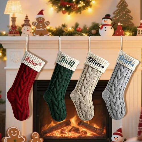 Personalisierte Weihnachtsstrümpfe mit gesticktem Namen, individueller Name, Familie, großer gestrickter Kamin, hängende Weihnachtsstrümpfe für Kamin, Treppe, Fenster, Dekoration, Urlaub, Geburtstag