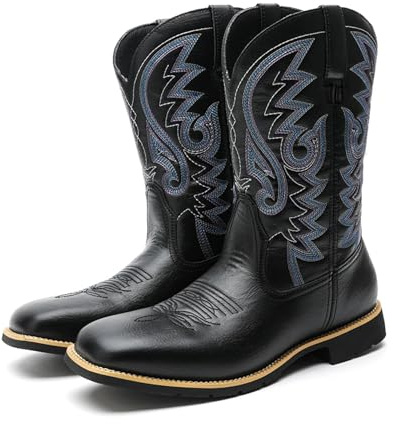 HWJFDC cowboystövlar män kreativt mönster broderade retro repstövlar, bred tå cowboy, hög topp ridning, Svart, 39