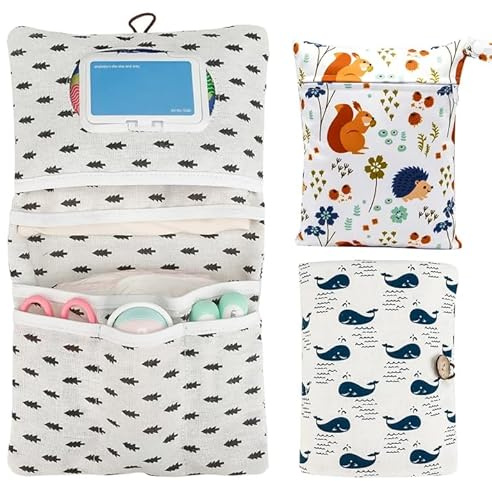 Rbleote 2 Stück Windeltasche, Wickeltasche Organizer, Windeltasche für Unterwegs, Wet Bag, Kleine und Tragbare, Süße Kleine Wickeltasche, Windel Organizer, Perfekt für Mütter Unterwegs (Tierprint)