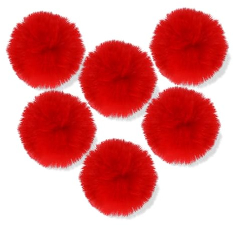6 Stück 7cm Pompons zum Basteln, Rote Pompons Groß, Kunstfell Pompon, Flauschige Pom Poms, Bommel für Mütze, Pompons für Dekorieren DIY Handwerk Weihnachten
