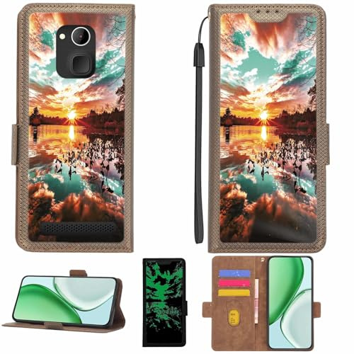 Aroepurt Case Compatible for IQU SMARTEasy Q50 Seniors Smartphone Phone Case Flip Cover [with Tempered Glass Screen Protector][RFID Blocking][Luminous Effect] LPT-FJ