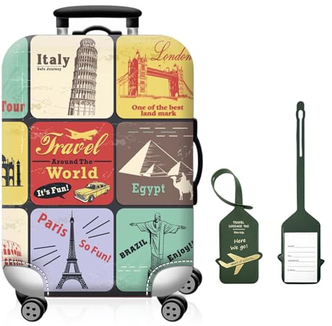 Astralong Housse Protection Valise, Housse Valise avec éTiquette, Tissu Extensible, Lavable et RéUtilisable, pour Valises de 25 à 28 Pouces, Anti-Poussière, Identification Rapide des Bagages