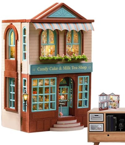 DIY-Minihaus – Puppenmöbelbausatz, offene Holzkonstruktion, integrierte LED-Leuchten | Kreative manuelle Aktivität, lustiges Geschenk für Familie und Freunde