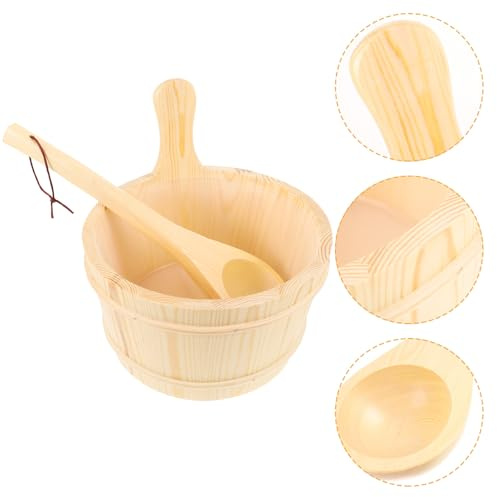 Abaodam Sauna Eimer aus Natürlichem Holz mit Großem Fassungsvermögen Praktisches Saunazubehör für Sauna Dampfbad mit Schöpfkelle Geeignet für Saunahaus und Spa Langlebig und Komfortabel