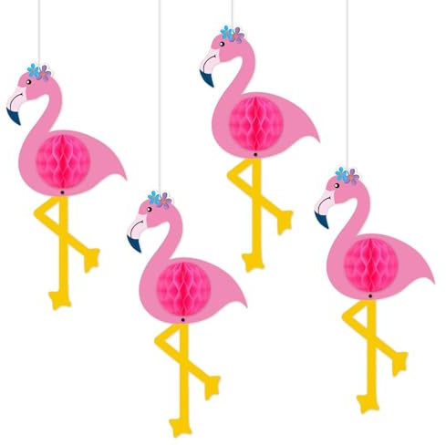 Mavouri 4 Stück Hawaii Deko Girlande, Flamingo Hängende Deko Girlande, Sommer Luftschlangen Girlanden, Hawaii Party Deko Banner Girlanden, Flamingo Hängende Deko Banner für Garten Deko Draußen