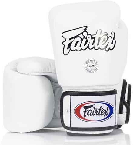 Guantes de Boxeo Fairtex BGV1 para Entrenamiento y Sparring de Muay Thai, Hombres, Mujeres y Niños | Guantes MMA para Artes Marciales, Ligeros y Amortiguadores -(Blanco 14 oz)