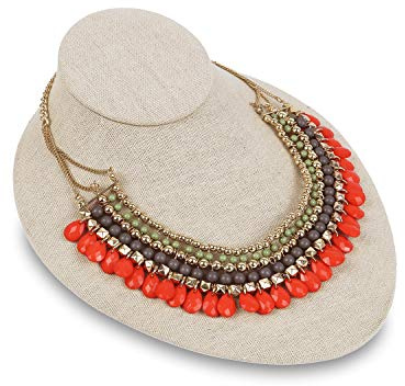 MOOCA Linen Lay Down Necklace Bust Display Jewelry Necklace Chain Jewelry Bust Display Holder Stand, Tan Linen