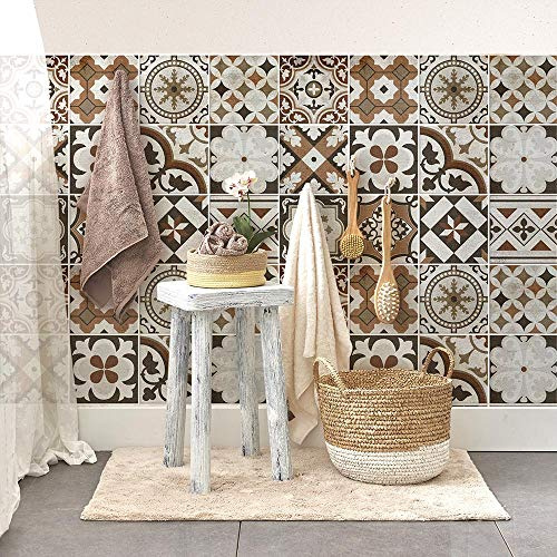 RE-COVERTILES - Stickers Carrelage Cuisine et Bain Carreaux Adhésifs en PVC Imperméables Anti-rayures Autocollants Décoratifs Mur Peel and Stick - Modèle 72 Pcs 10x10 cm PS00210 Made in Italy