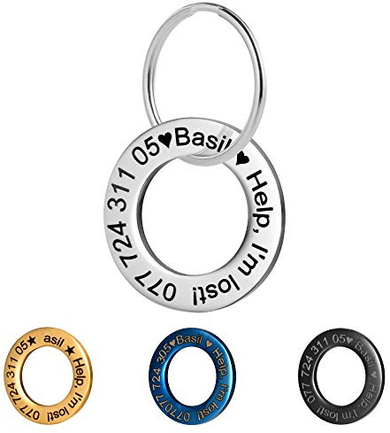 lyl Targhetta d’identificazione per Animali Domestici, in Acciaio Inox, Incisione Personalizzata Fronte/Retro, per Gatto e Cane, Forme Squillare (Argento, S)