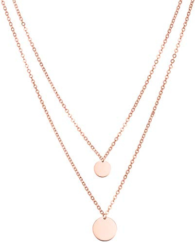 day.berlin Damen Halskette mit Plättchen Anhänger in Rosegold 18k vergoldet, 40cm & 50cm lang, Layer Kette 2-lagig aus 316L Edelstahl, wasserfest & nickelfrei