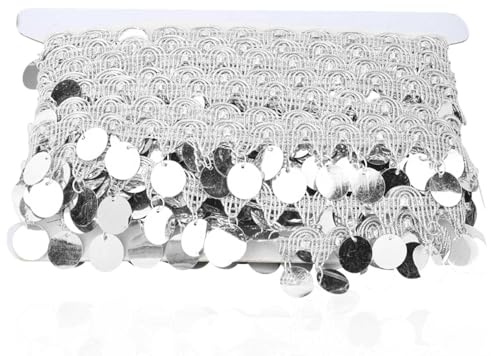 Cinturón de danza del vientre de 10 yardas, ancho de lentejuelas, cintas de lentejuelas de encaje elásticas elásticas para ropa, decoración de vestidos, boda, ramo de novia(plata)