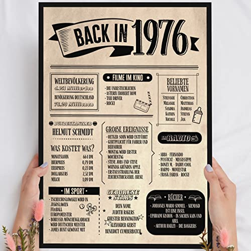 50 Geburtstag, Alte Zeitung Holzbild - Back in 1976 Vintage - personalisierbar zum Hinstellen/Aufhängen opt. beleuchtet, 50ter Geburtstag, 50 Geburtstag Frau & Mann, Jahr 1976 - persönliches Geschenk
