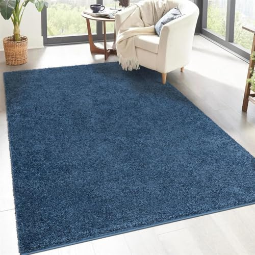 carpet city Shaggy Tapis de salon, à poils longs, motif uni, bleu, 160 x 230 cm, doux et moelleux, moderne, convient également à la chambre à coucher