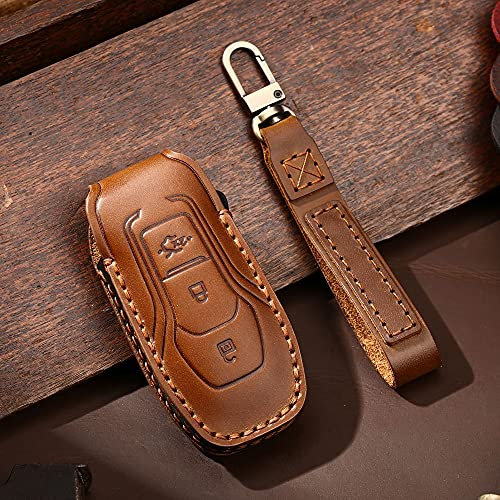 ontto Leder Autoschlüssel Hülle Passt für Ford Mk3 Mk4 Mk5 Fiesta Ecosport Kuga Edge Mustang 3 4 St Mondeo Ka Focus Galaxy F-150 Schlüsselcover Schlüsselhülle Schlüsselanhänger 3 Tasten Braun