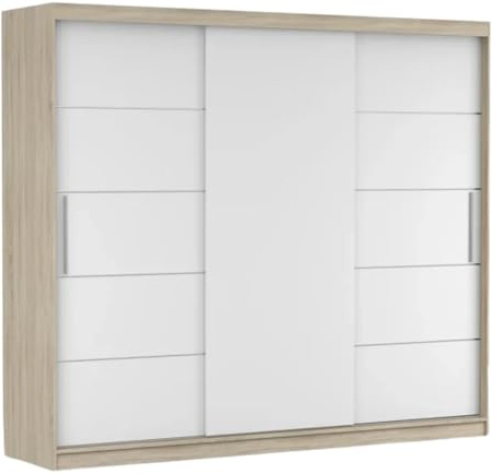 Schwebetürenschrank 250 breit mit 16 mm Laminatplatte & ABS-Kanten - Metallführungen & Rollenlauf mit Kleiderstange, Einlegeböden - Für Garderobe, Flur, Schlafzimmer modern - Imoebel24