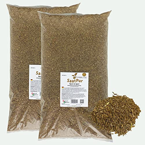 SaatPur® Rasensamen Sport und Spielrasen 5kg für ca. 200 m², Mehrjährige Rasenmischung aus mehreren Rasenarten, meistens 4 bis 5, satt grün, schnellkeimend, sehr strapazierfähig, Neusaat und Nachsaat