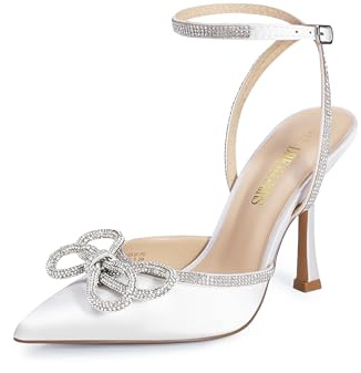 DREAM PAIRS Tacchi Alti Destiny Punta Chiusa Tacchi Strappy Sexy Strass Cinturino Alla Caviglia Pompe Da Sposa Da Donna Abito Da Sposa, bianco, 43 EU