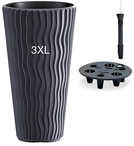 MELTOM Blumentopf mit Bewässerungssystem vertikaler Wellenoptik Einsatz Hoch 3D Effekt in Anthrazit 3XL: (DxH) 37 x 71 cm
