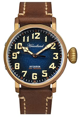 Hruodland Herren-Armbanduhr, Bronze, automatischer Farbverlauf, Saphirglas, 300 m, wasserdicht, mechanische Flieger-Armbanduhr für Herren und Herren, Farbverlauf blau, Retro