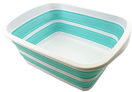 SAMMART Zusammenklappbare Wanne, 10 l, zusammenklappbar, tragbar, platzsparend, aus Kunststoff (Weiß/Salbeigrün)