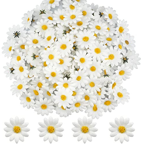 ZoZoMaiy 100Pcs Teste di Fiori Artificiali di Gerbera, 4 cm Margherita di Seta, Petali di Gerbera Finti Bianchi per Feste, Matrimoni, Tavolo Sparsi, Coriandoli per Scrapbooking