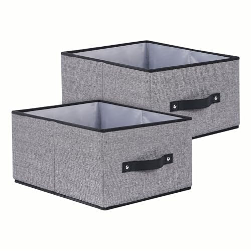 YheenLf 2 Stück Faltbare Aufbewahrungskörbe, Dekorative Aufbewahrungsboxen mit Griffen, Kleiderschrank Organizer, für Kleidung, 33×23×14cm, Grau