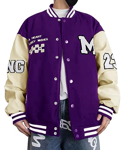 Covisoty College Jacke Herren Übergangsjacke Damen Sportjacke Varsity Jacket Patchwork Collegiate Baseballjacke Stehkragen Streetwear