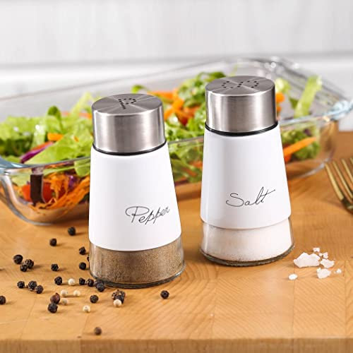 Royal Cuisine Salt and Pepper Shakers Stainless Steel and Glass Set| Elegant Stainless Steel Salt and Pepper Dispenser| Spices W/Collapsible Funnel Black,Red,Silver (White)'