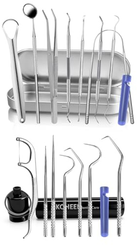 KOHEEL Dental Tools with Metal Case, Teeth Cleaning Tools Set, Remove Plaque, Oral Care Hygiene Kit & Toothpicks Pocket Set, Reusable Dental Floss Picks Kit, Tooth Picker (1 Pack)
