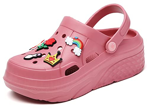 ELIOGN Damträskor mulor, lätta trädgårdsskor, tofflor, sandaler, sommar, strand, fritidsskor, röd, 39 EU